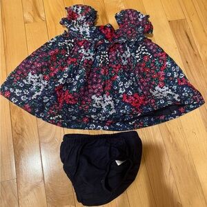 Janie and Jack Navy Floral Dress with Red, Pink and White Flowers